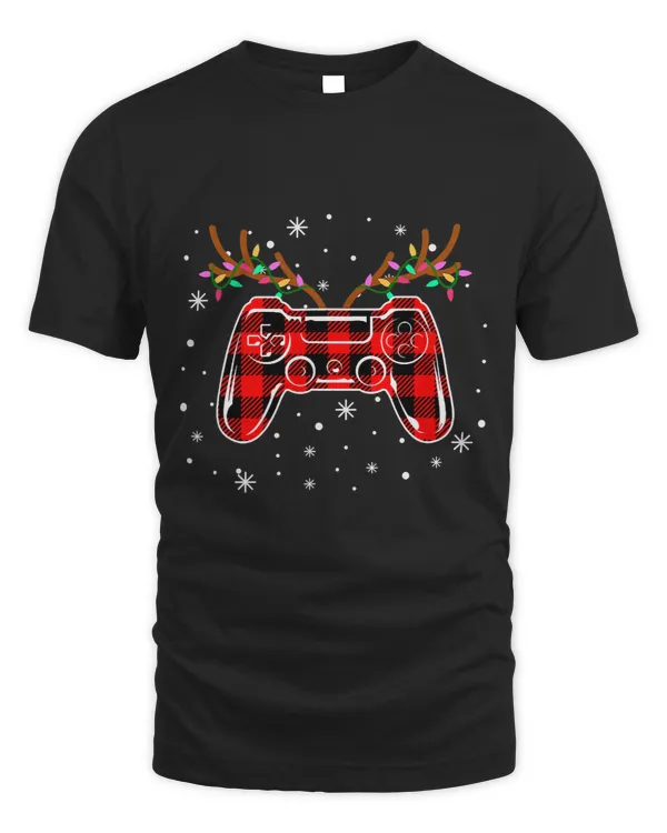 Gamer Christmas Gamepad Reindeer Buffalo Plaid Pajamas