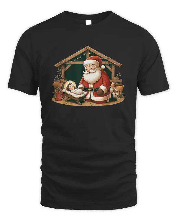 Christmas Design Kneeling Santa Claus With Baby Jesus