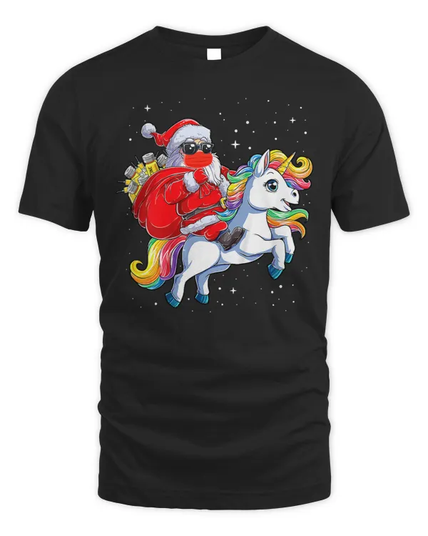 Unicorns Pony Christmas Santa Claus Riding Unicorn Xmas Matching Pajamas