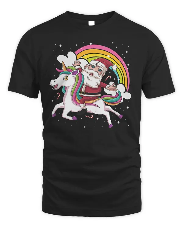 Unicorns Pony Christmas Santa Riding Unicorn Rainbow Xmas 80