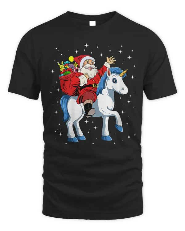 Unicorns Pony Christmas Santa Riding Unicorn Xmas Girls Kids Women 90