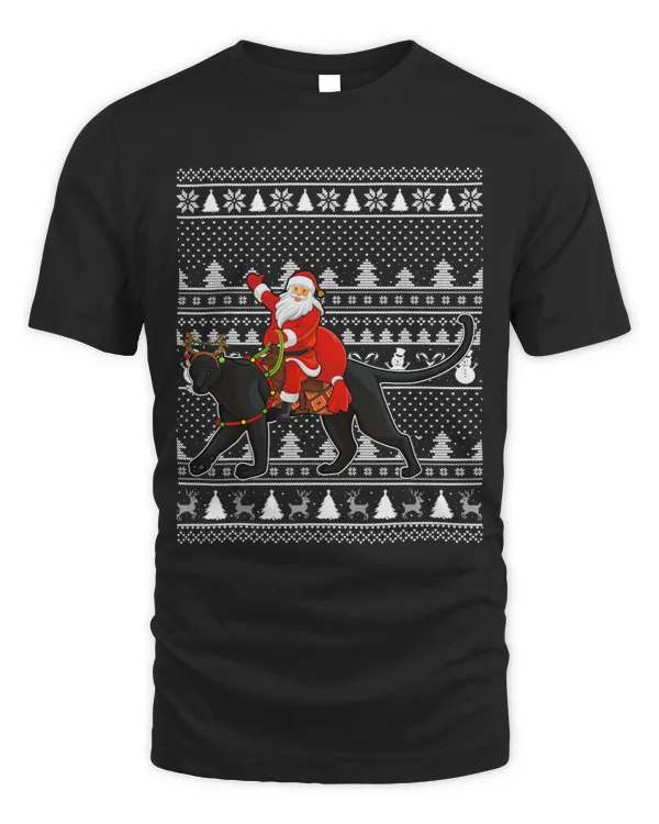 Panther Gift Funny Panther Lover Santa Riding Panther Ugly Christmas