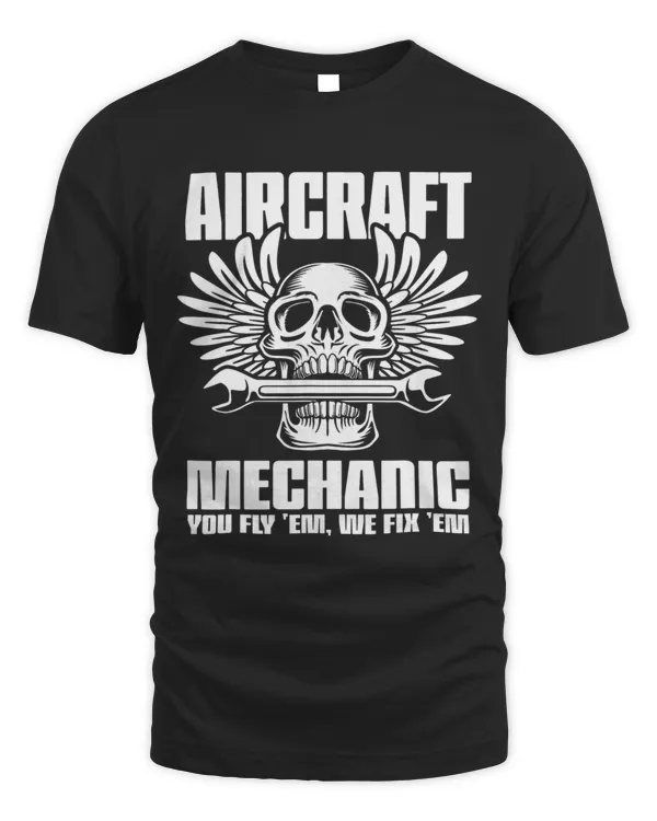 Aircraft Mechanic Skull with Wrench and Wings Design