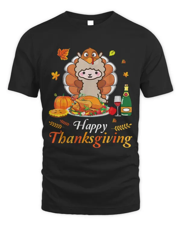 Llama Lover turkey costume wine pie pumpkin happy thanksgiving day