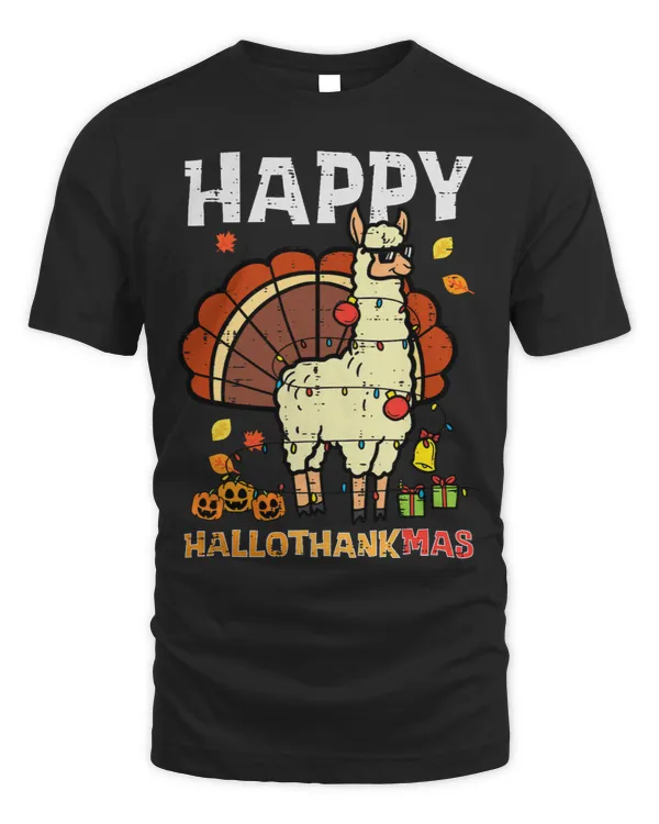 Llama Lover Turkey Happy Hallothankmas Thanksgiving Men Women Kids