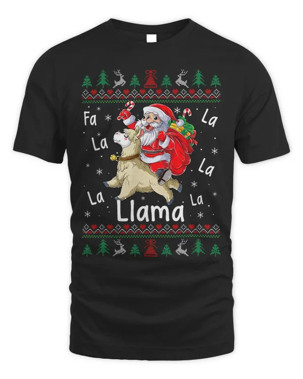 Llama Lover Ugly Christmas Fa La La Llama Santa Riding Llama Xmas Trees