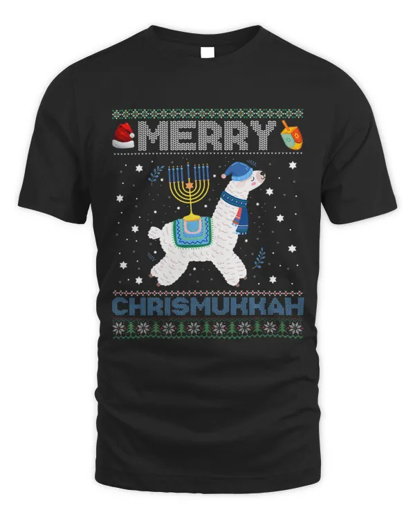 Llama Lover Ugly Xmas Sweater Merry Chrismukkah Cute Llama In Santa Hat 6