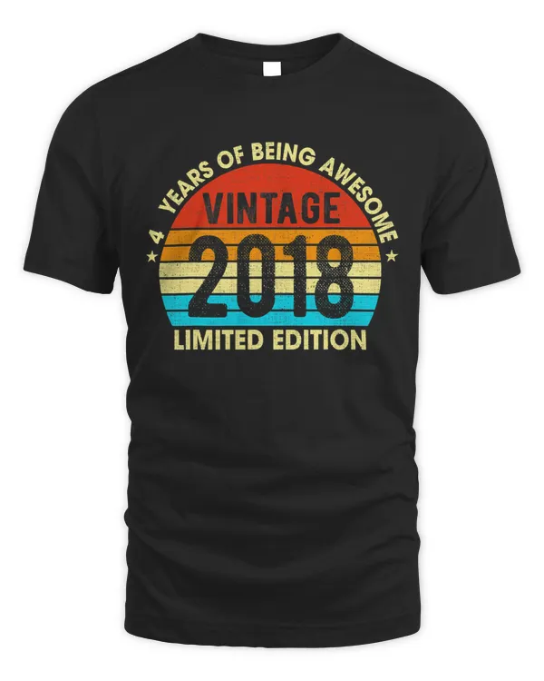 4 Years Old Vintage 2018 LimitedEdition Retro 4th Birthday T-Shirt