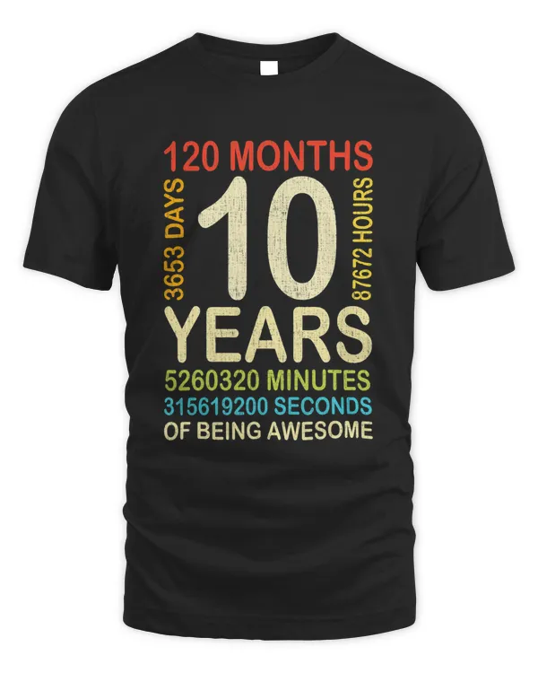 10th Birthday 10 Years Old Vintage Retro 120 Months Boy Girl T-Shirt