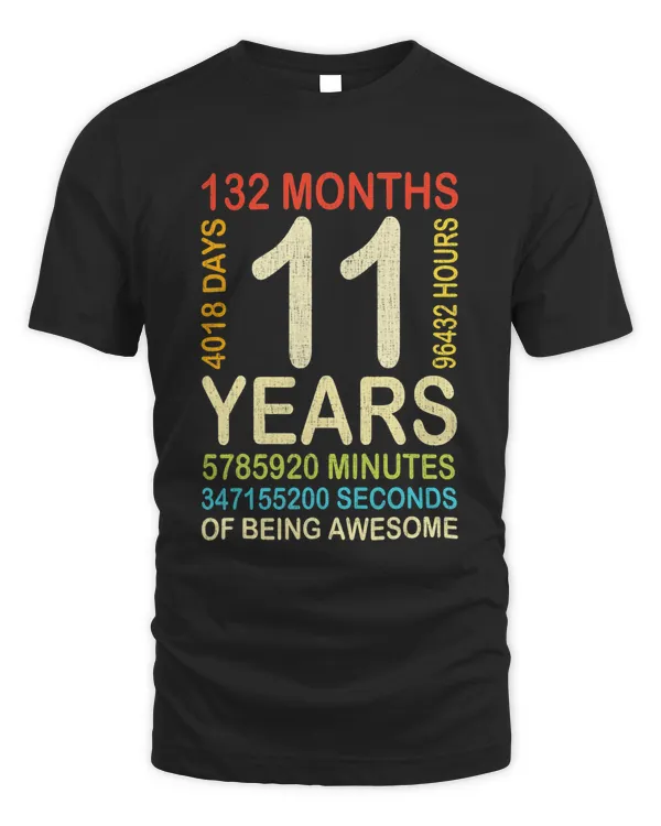 11th Birthday 11 Years Old Vintage Retro 132 Months Boy Girl T-Shirt