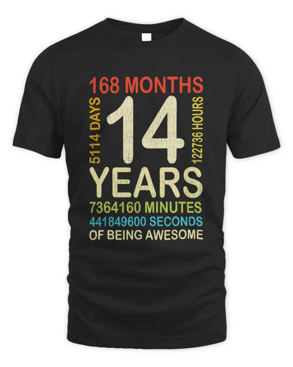 14th Birthday 14 Years Old Vintage Retro 168 Months Boy Girl T-Shirt