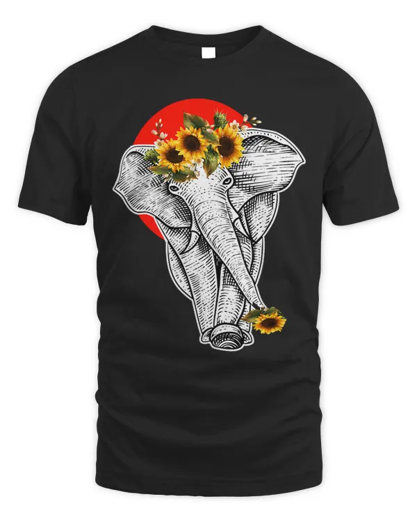 Elephants Lover Womens Sunflower Floral Elephant Aesthetic Graphics