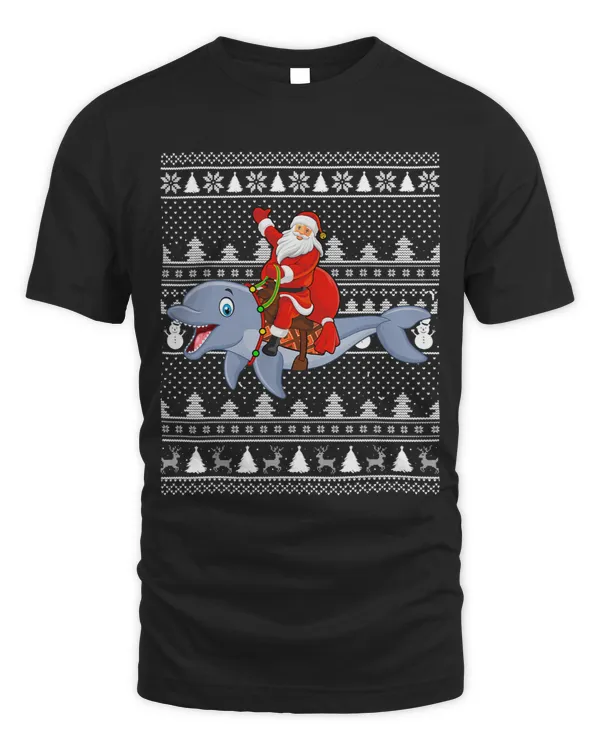 Dolphin Gift Xmas Holiday Ugly Santa Riding Dolphin Christmas