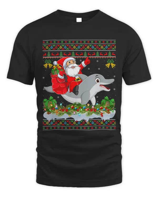 Dolphin Gift Xmas Ugly Santa Riding Dolphin Christmas