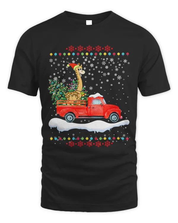 Giraffe Gift Riding Red Truck Xmas Merry Christmas 297