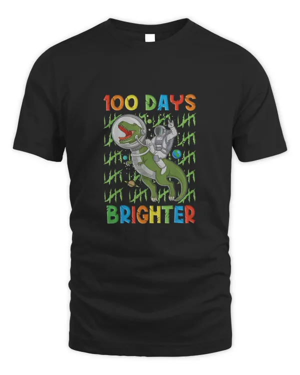 100 Days Brighter 100Th Day Of School Dinosaur T-Rex Space_2