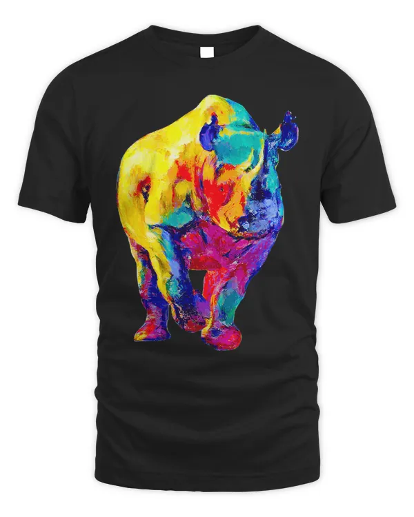 Rhino Gift Painting in Bright Rainbow Colors for Rhino Fans