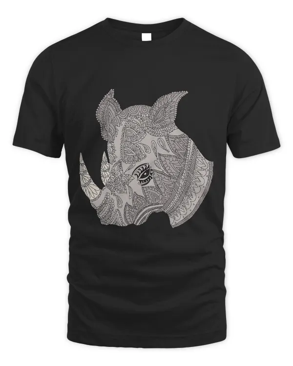 Rhino Gift Patterned exotic rhino artwork grey black Mehndi