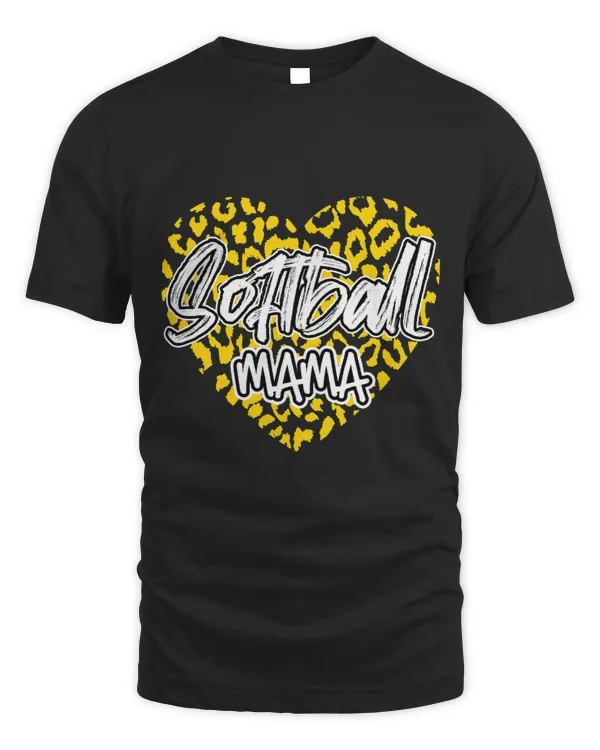 Softball Gift Womens Softball Mama Cheetah Leopard Heart Softball Tshirt
