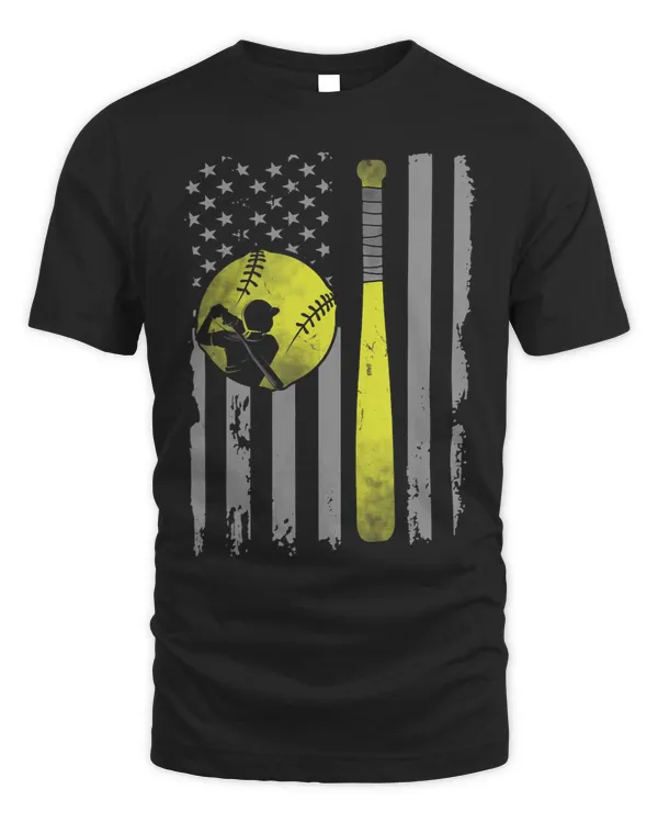 Softball Gift Yellow Softball Bat Flag 4th Of July Independence Day