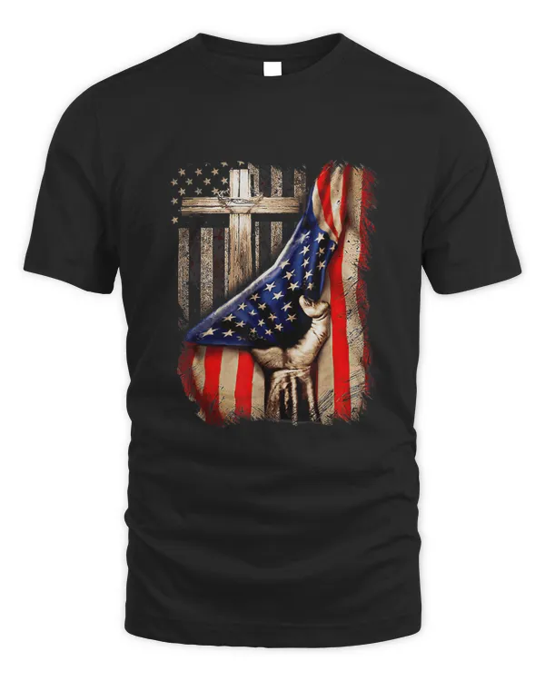 USA Christian Flag Cross Faith Over Fear Shirts For Women