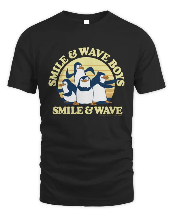 Penguins Smile And Wave Sunset Text Poster T-Shirt