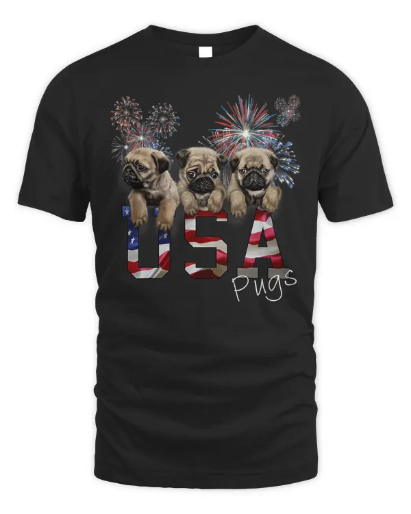 USA Patriot Pug Puppy Dog with Fireworks T-Shirt