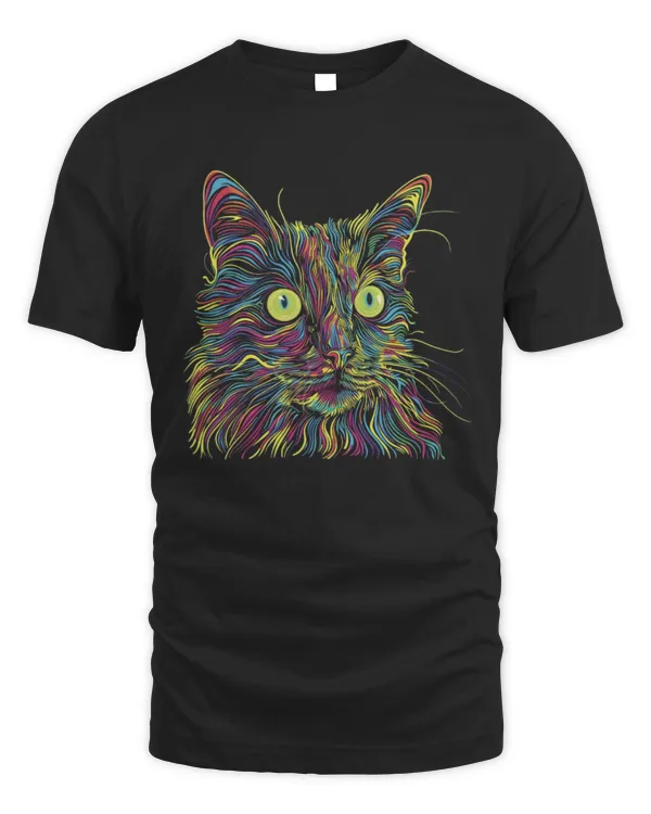 Psychedelic Cat Shirt, Cat Lovers T-Shirt, Psychedelic Art Animal Tee, Fluorescent Cat Shirt, Colorful Cat, Animal Lover Softstyle T-Shirt