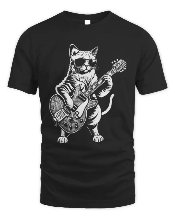 Cat Guitar Player Shirt, Cool Cat Tee, Guitarist Shirt, Gift for Guitar Lover & Music Fans