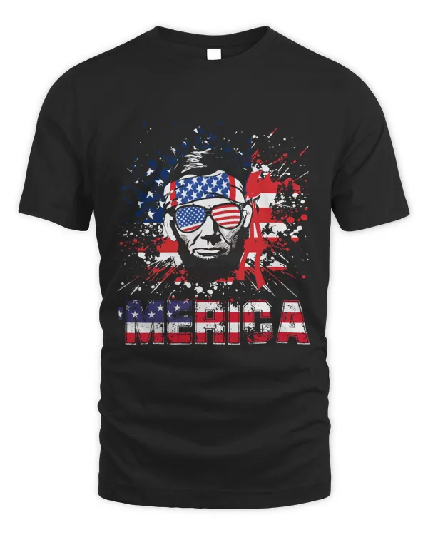 Abraham Lincoln Merica Funny Independence Day American Flag T-Shirt