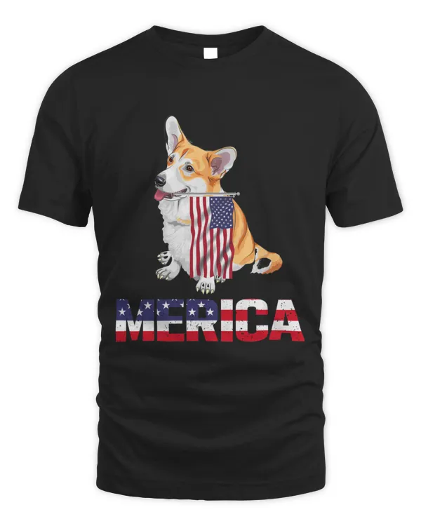 Corgi 4th of July Merica Corgi Dog USA Flag Independence Day Gift T-Shirt