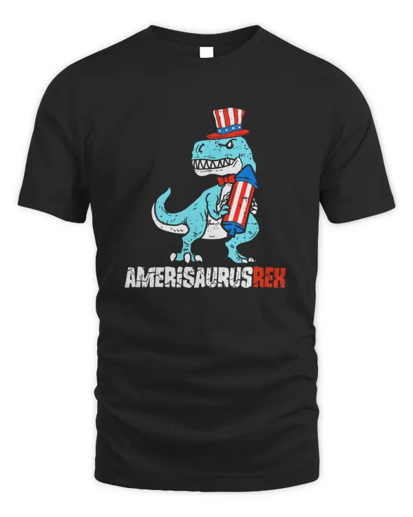 Dinosaur 4th of July Amerisaurus T Rex Funny US Flag Kids Boys Men4360 T-Shirt