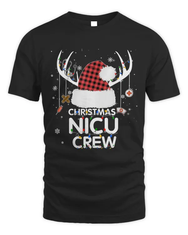 Merry Christmas NICU Crew Santa Hat Antler Costume Nurse T-Shirt