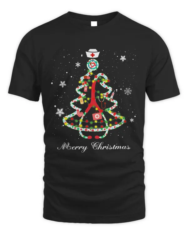 Merry Christmas Nurse christmas tree from medicine elements Premium T-Shirt