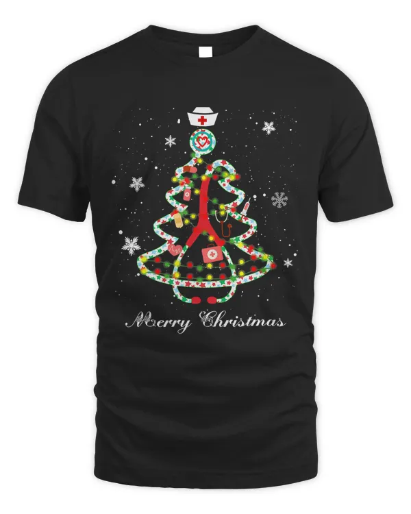 Merry Christmas Nurse christmas tree from medicine elements T-Shirt