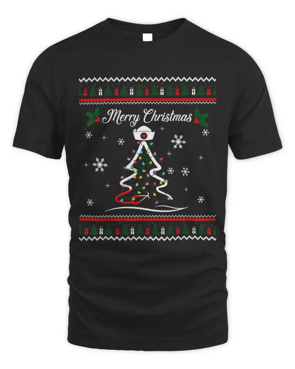 Merry Christmas Nurse Stethoscope Xmas Tree Gift Ugly T-Shirt