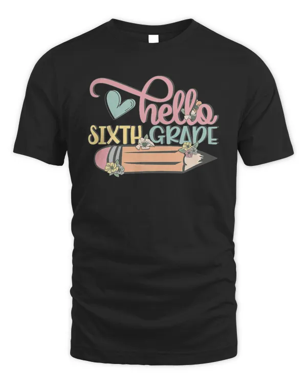 Retro Vintage Groovy Hello Sixth Grade Back To School Girls T-Shirt