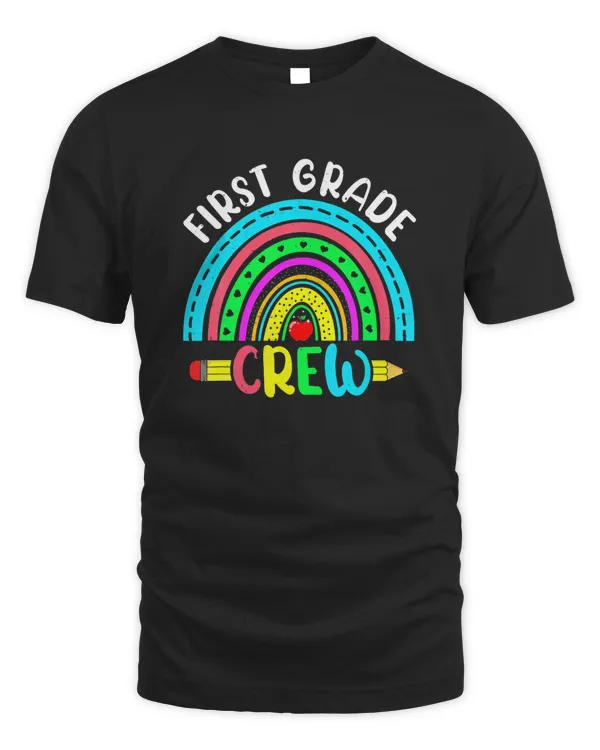 Funny Rainbow First Grade Crew First Day Back To School T-Shirt
