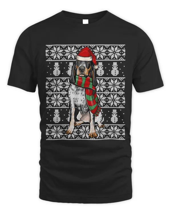 Santa Hat Xmas Bluetick Coonhound Ugly Christmas T-Shirt