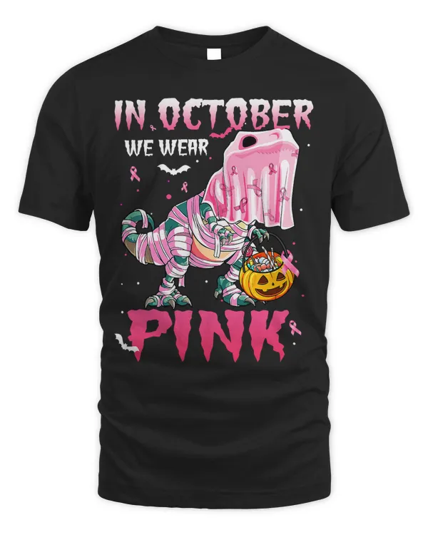 In October We Wear Pink Breast Cancer Dinosaur Halloween