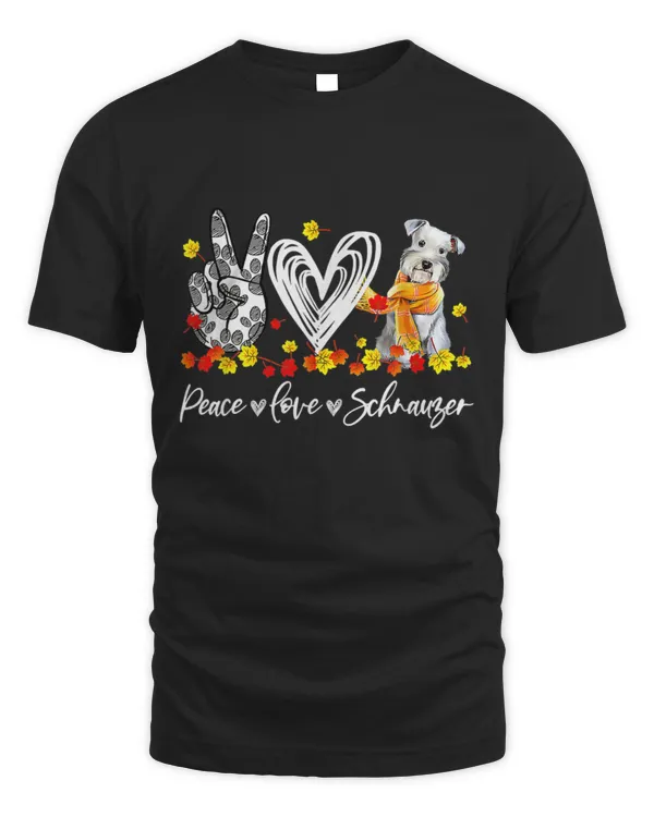 Peace Loves Schnauzer Autumn Leaves Thanksgiving99 T-Shirt
