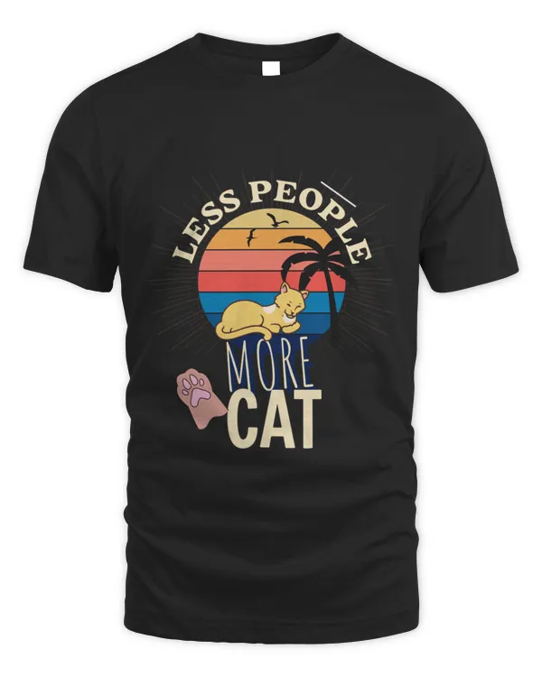 Funny Vintage Cat  says less people more cat T-Shirt