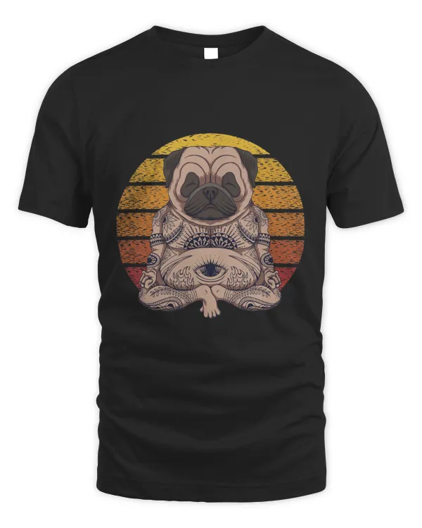 Yoga pug dog sunset retro T-Shirt