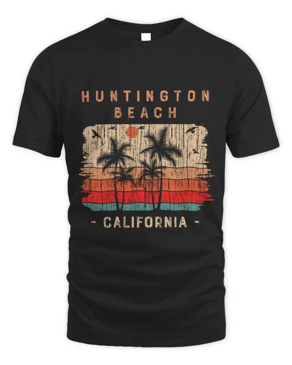 Huntington Beach California Summer Beach Sunset Retro Design Tropical T-Shirt