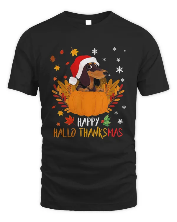 Dachshund Hallothanksmas Halloween Thanksgiving Christmas  T-Shirt