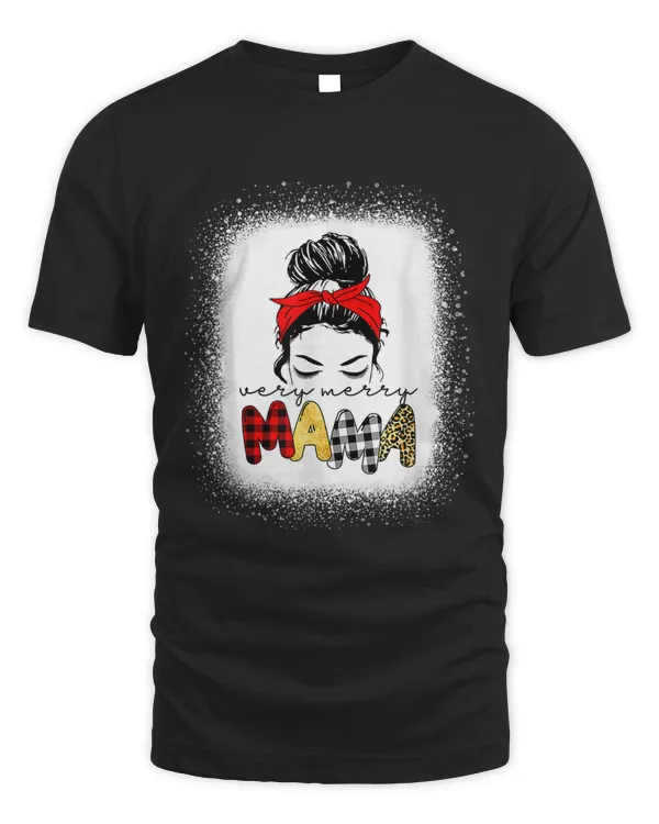 Funny Messy Bun Very Merry Mama Merry Christmas Mama Claus T-shirt