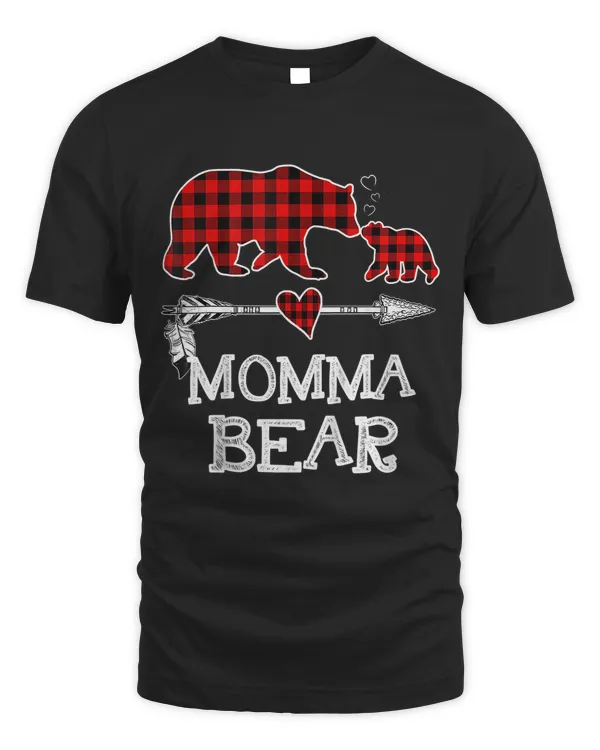 Funny Momma Bear Matching Family Christmas Bear Red Plaid T-shirt