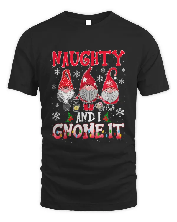 Funny Naughty And I Gnome It Christmas Plaid Three Gnomes T-shirt