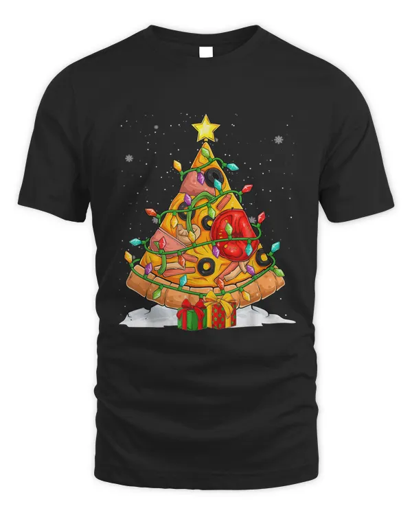 Funny Pizza Christmas Tree Lights Decorations Xmas Pajama T-shirt