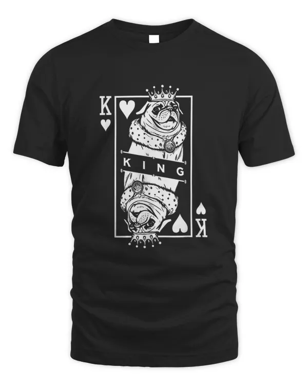 Funny Pug King Of Hearts Dog Lover Playing Card Pop Art T-shirt